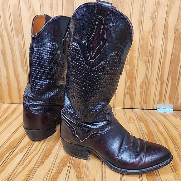 Handmade HTF Basket-Weave Leather El Dorado Western Cowboy Boots Men's 9D - Picture 5 of 12